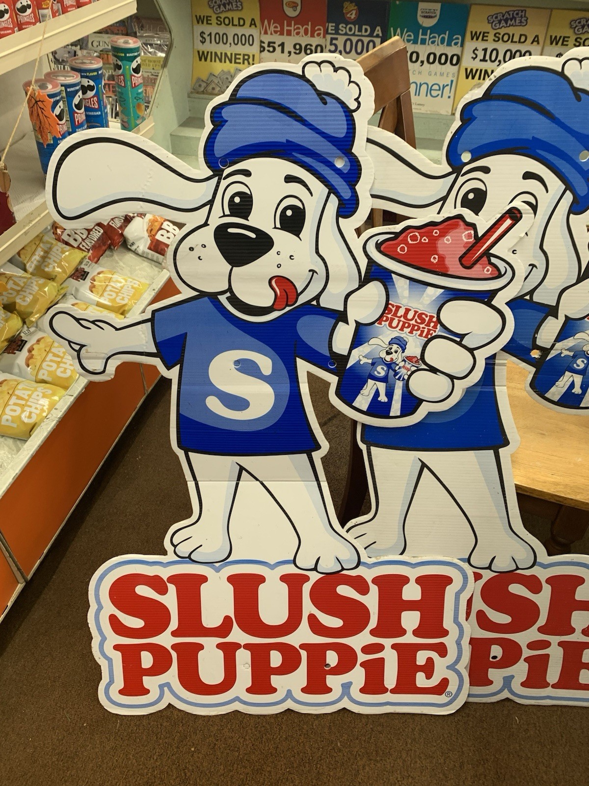 3 HUGE SLUSH PUPPIE COLOPLAST SIGNS 2 DOGS, 1 CUP. 4 FEET TALL RARE