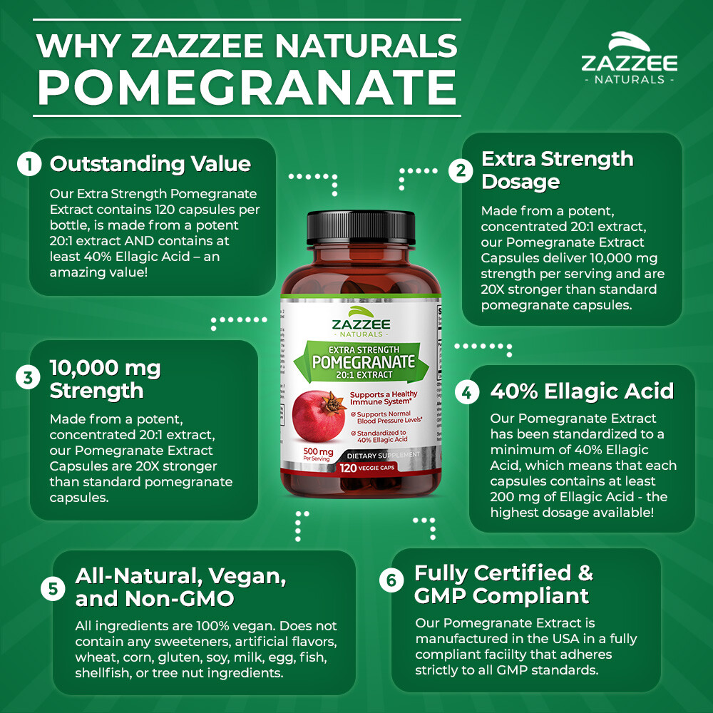 Extra Strength Pomegranate 20:1 Extract 40% Ellagic Acid, 500 mg, 120 Vegan Caps