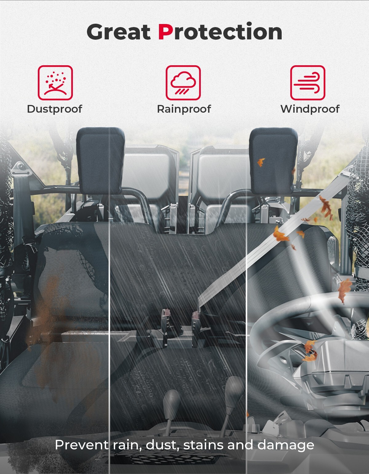 KEMIMOTO 1680D UTV Seat Cover Dust Cover for Honda Pioneer 700 / 700-4 2014-2024