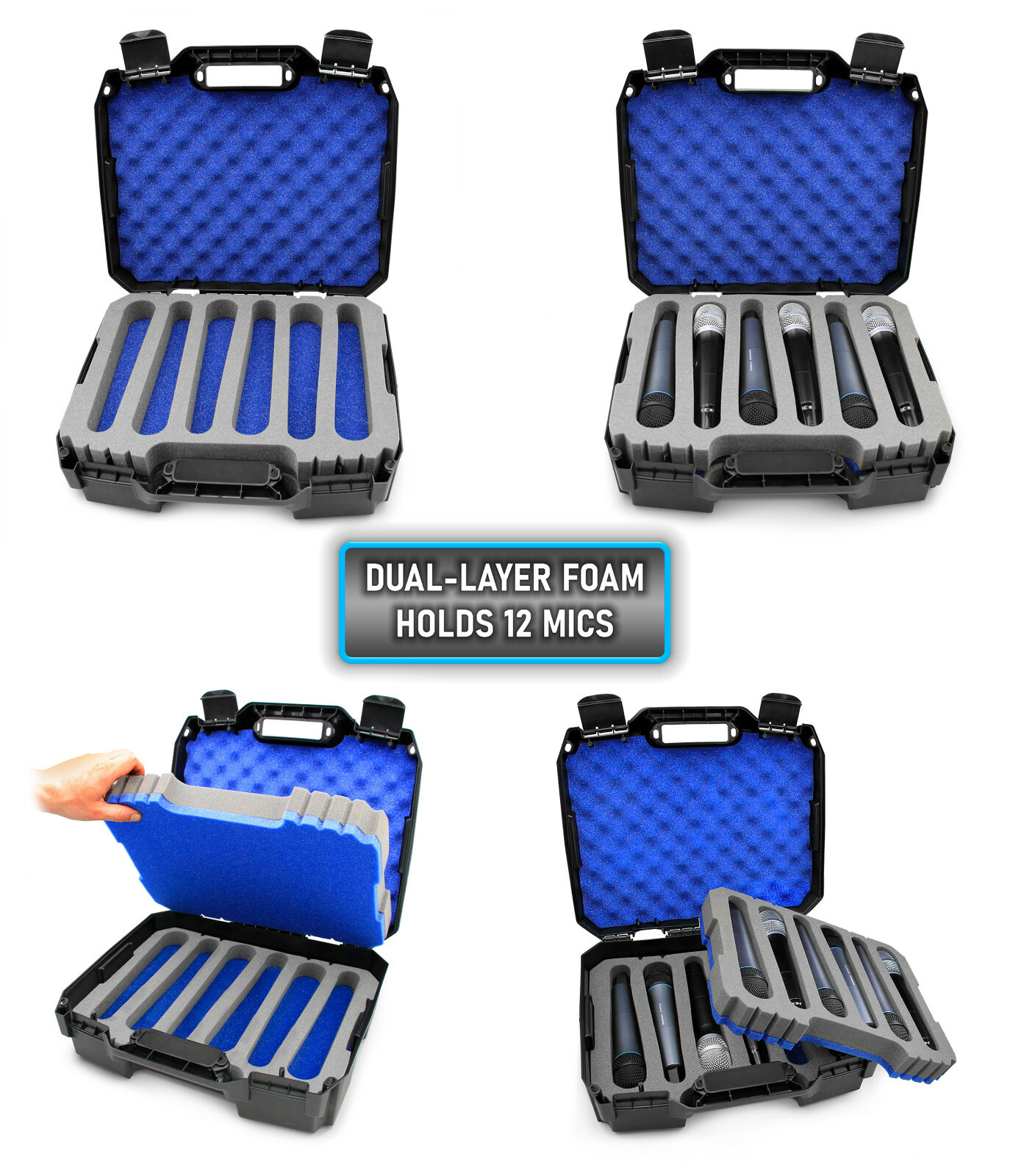 CM Microphone Case For 12 Wireless Mic System Microphones -Hard Shell Protection