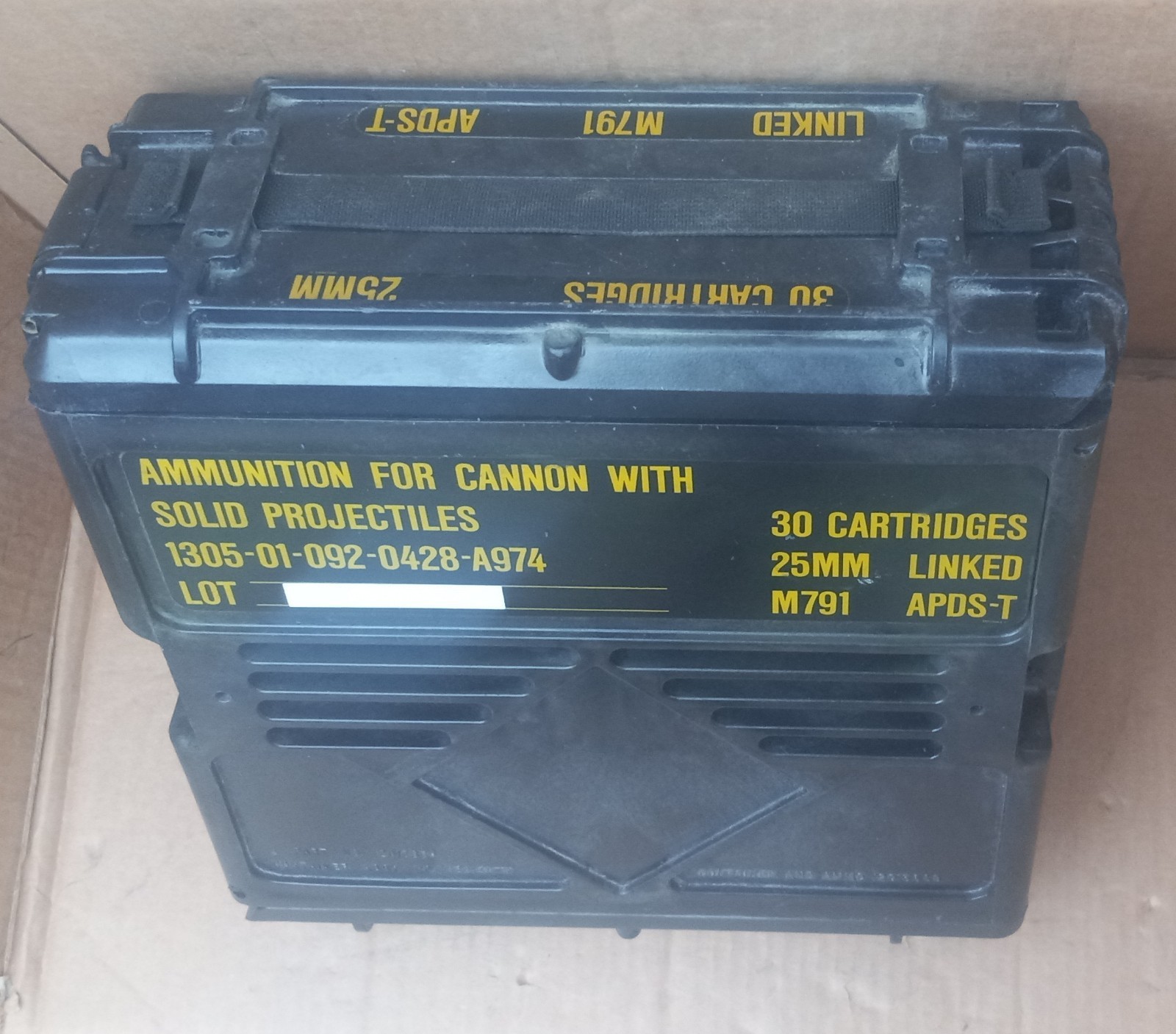 Military Ammo Box Heavy Black Pelican Plastic 25mm Linked 30 Cartridges Empty