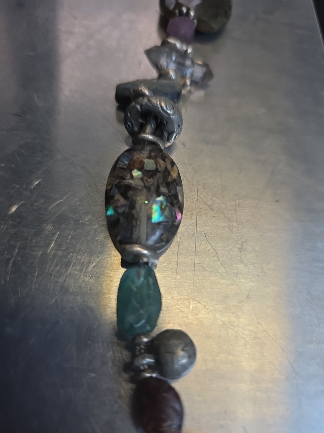 Vintage Handmade Chunky Statement Gemstone Bracelet Silver 7.5"