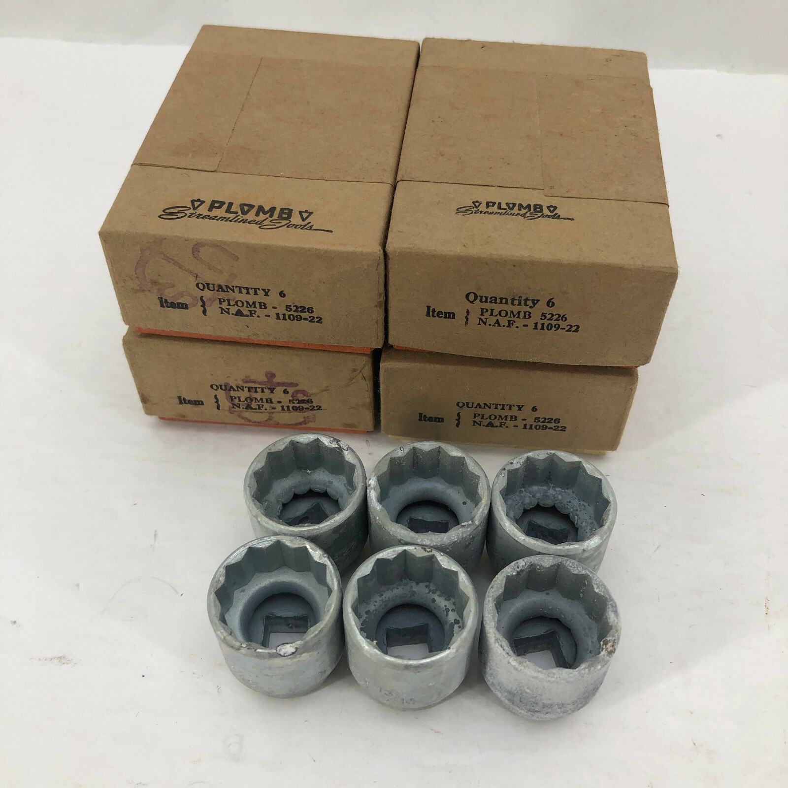 4 Boxes of 6 NOS Plomb Plumb Military Navy 13/16 sockets 5226  3/8 Drive