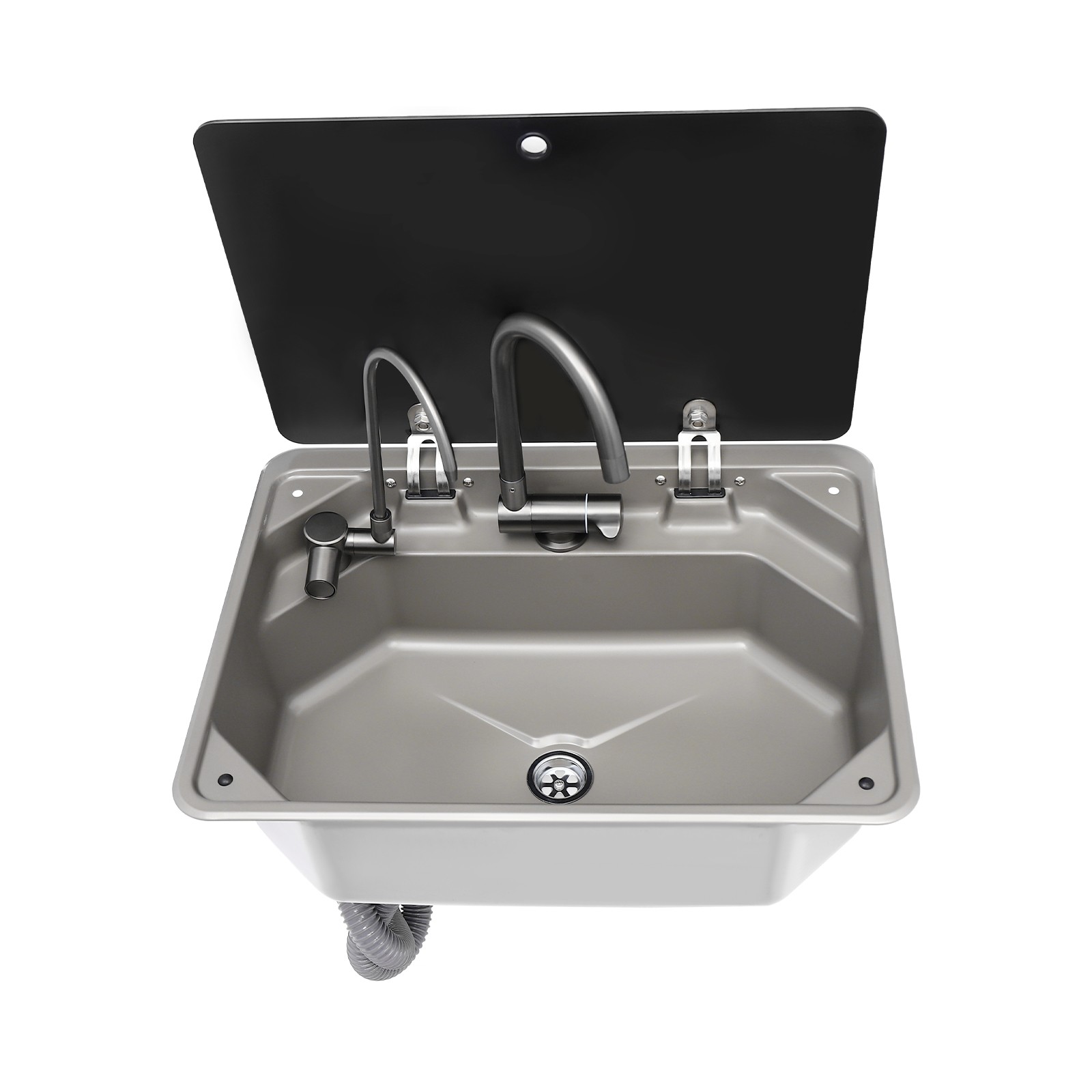 RV Caravan or yacht Stainless Steel Hand Wash Basin Sink w/ Lid+Folded Faucet