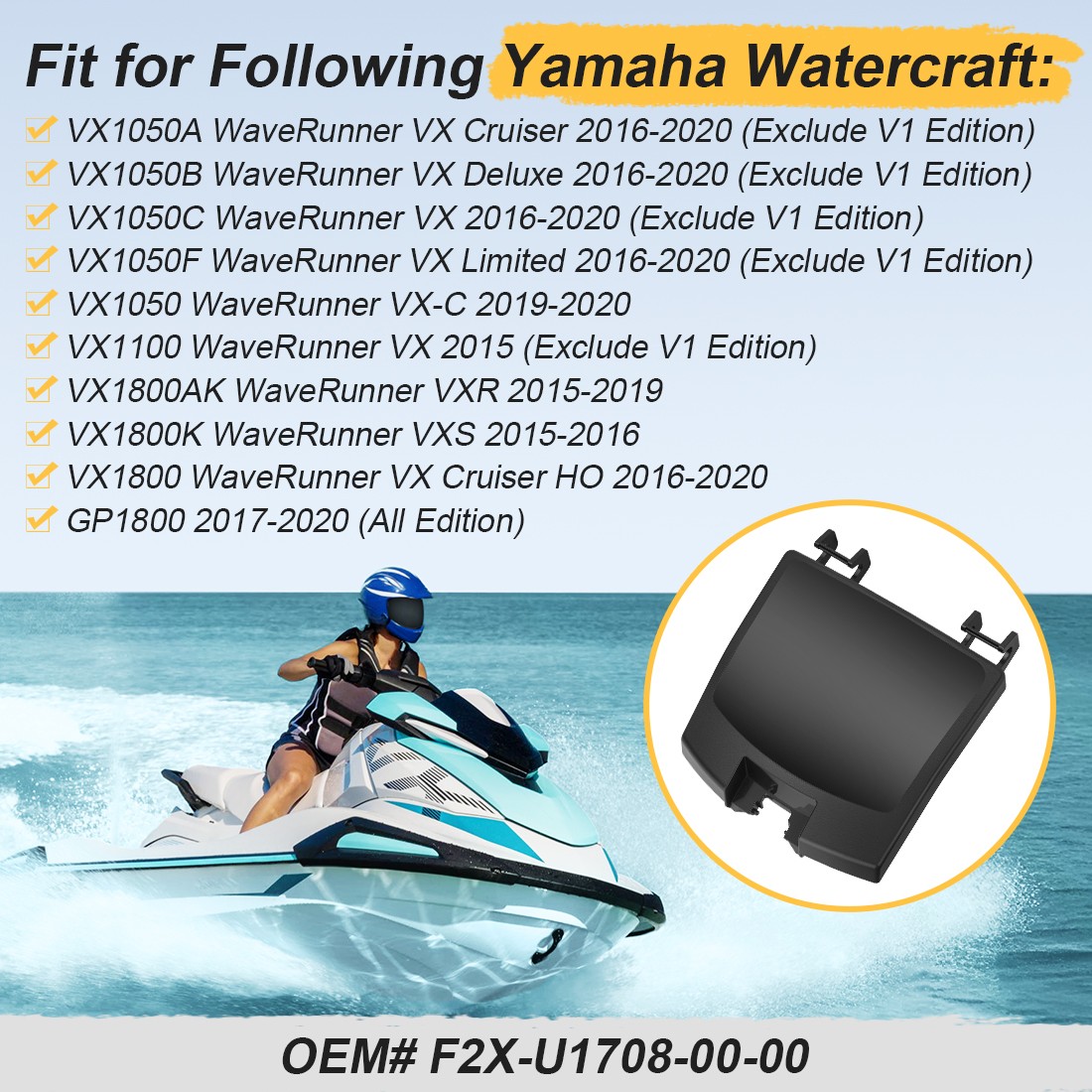 Black Glove Box Hatch Assembly for Yamaha GP1800 VX VXS VXR VXC F2X-U1708-00-00