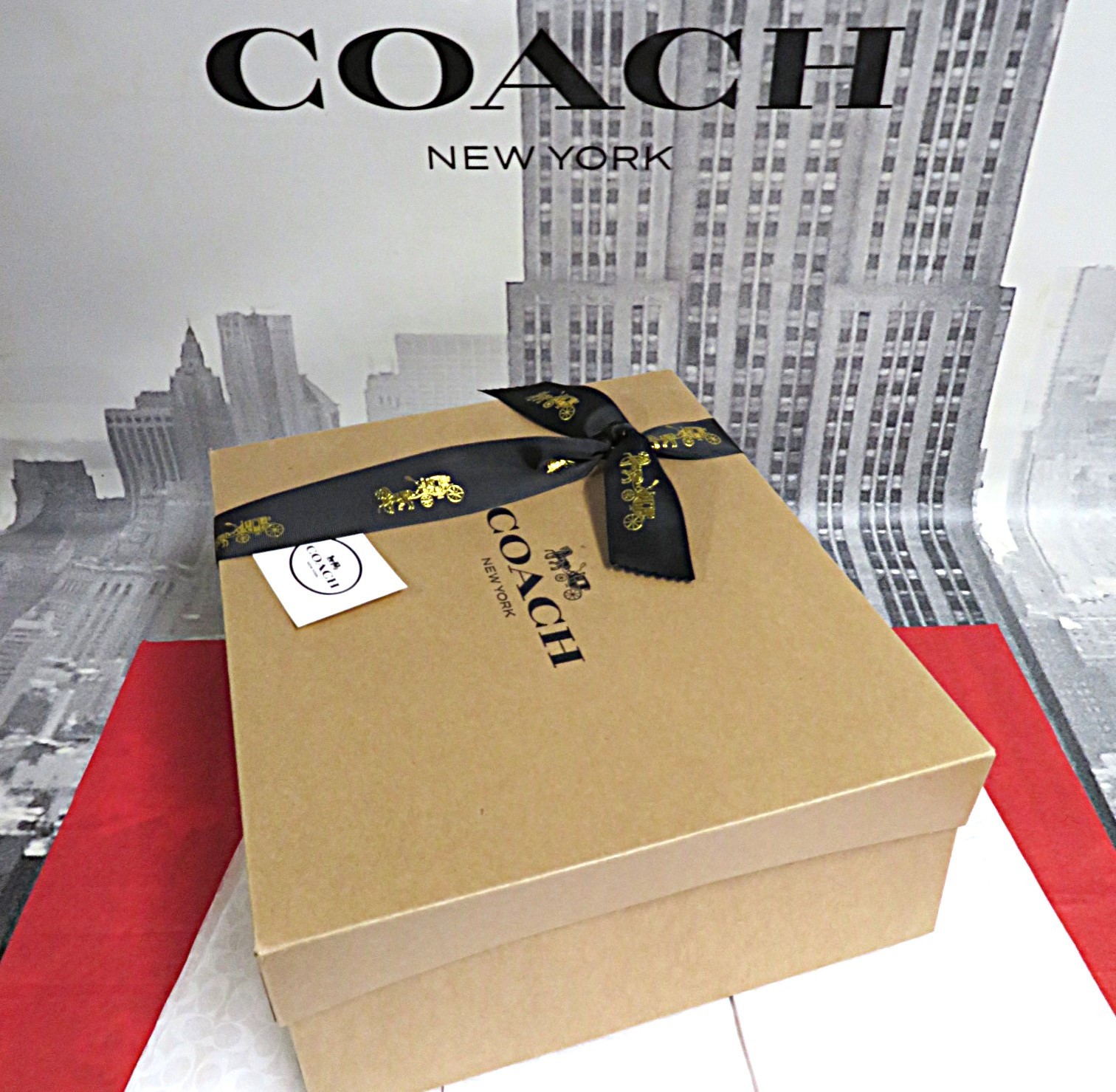 NEW 1 Med Coach Gift Box w/ Tissue~Sticker~3.5' Black Ribbon~10.5 x12.5 x4.5