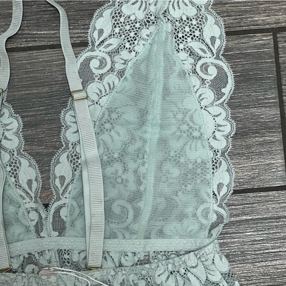 NWT Free People X HAH Comin in Haht Lace Bodysuit lingerie Top XS Something Blue