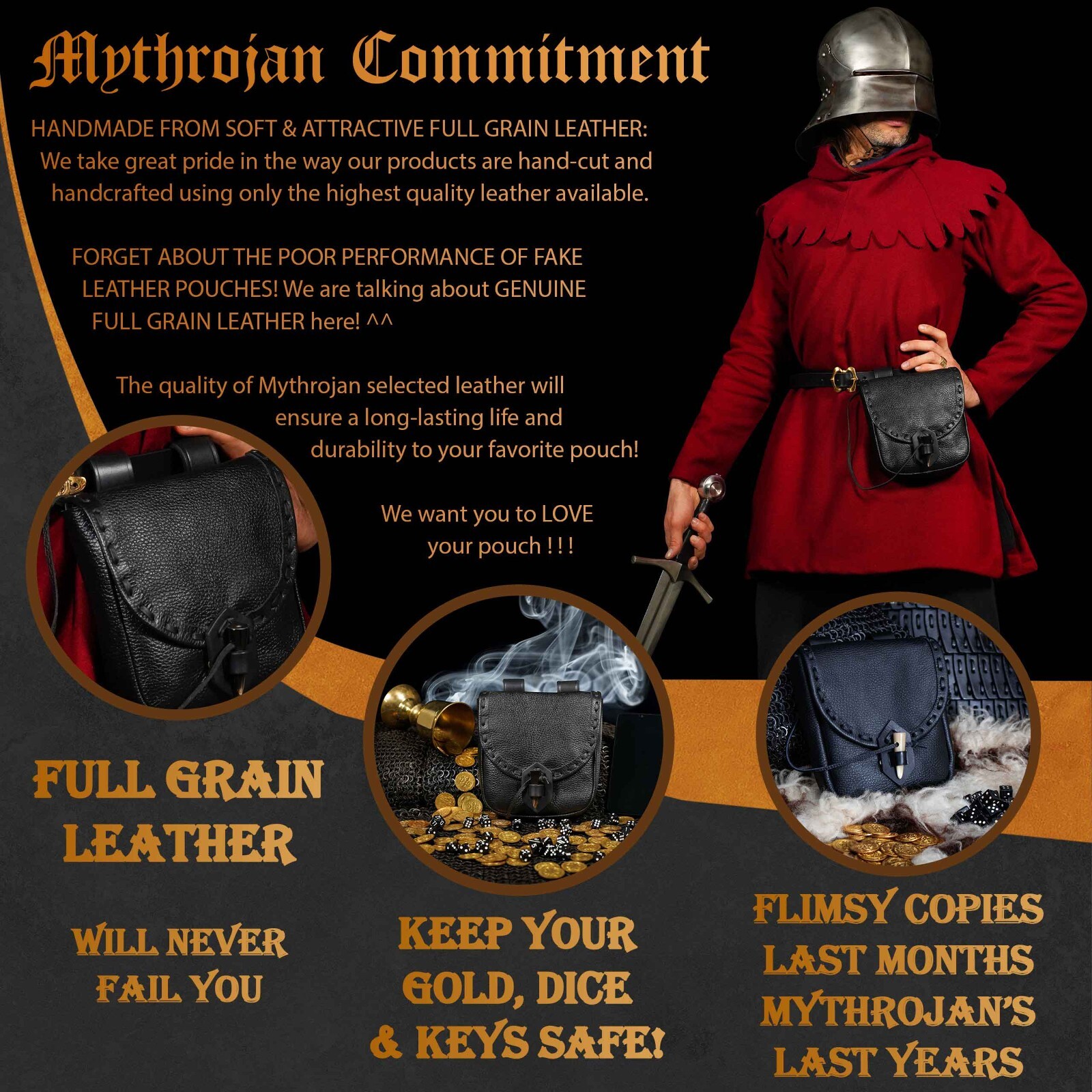 Medieval Leather Belt Pouch Renaissance Waist Pouch Costume Accessory - Black