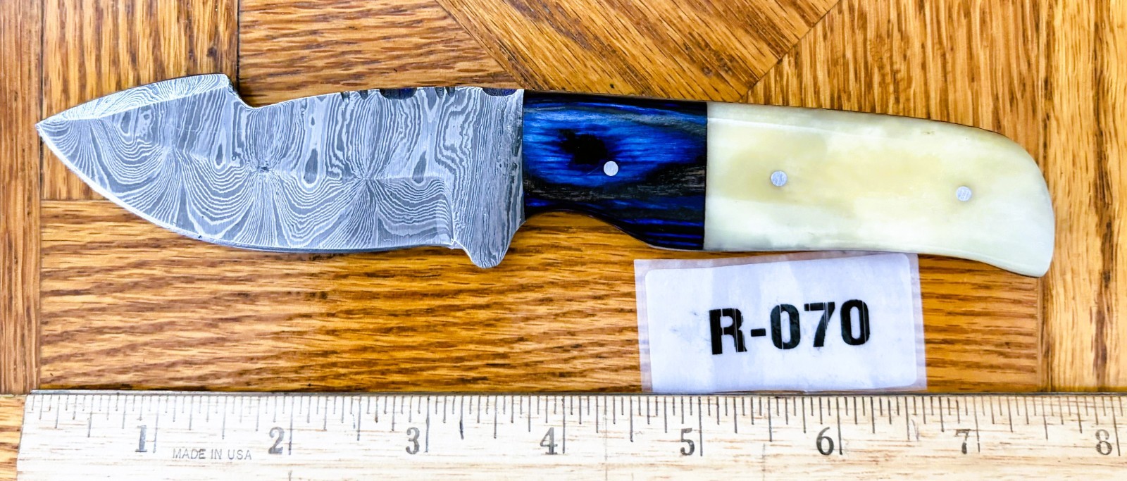 DAMASCUS STEEL SKINNING KNIFE-HARDWOOD and BONE HANDLE #R-070