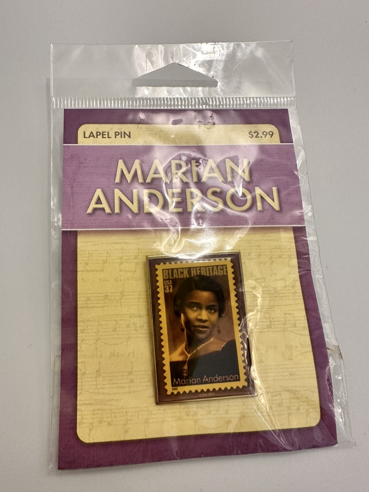 USPS Black Heritage Marian Anderson 37 Cent Postage Stamp Hat Lapel Pin