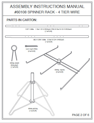 Wire Spinner Rack 4 Tier 24 Peg Rotating Chrome Floor Stand Capacity 50 lb 63 ½"