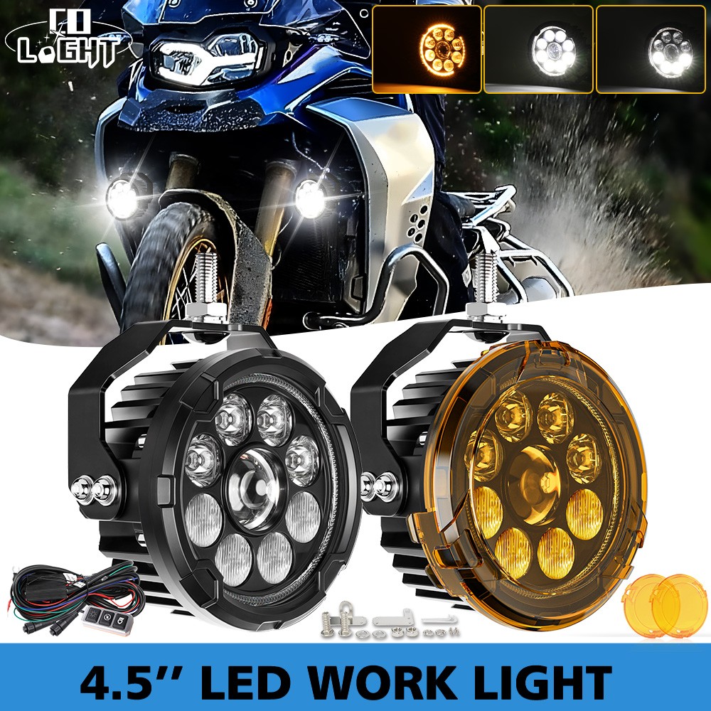 Pair Dual Color Motorcycle LED Headlights Fog Lamps for R1200GS F800GS Offroad