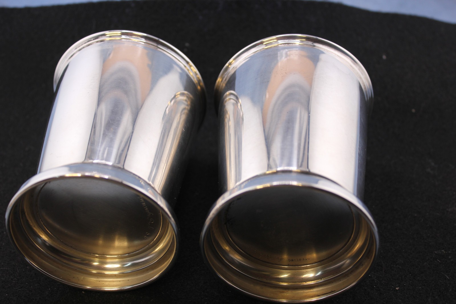 TWO VINTAGE POOLE #58 STERLING SILVER JULEP CUPS 4 INCHES TALL NO MONOGRAM