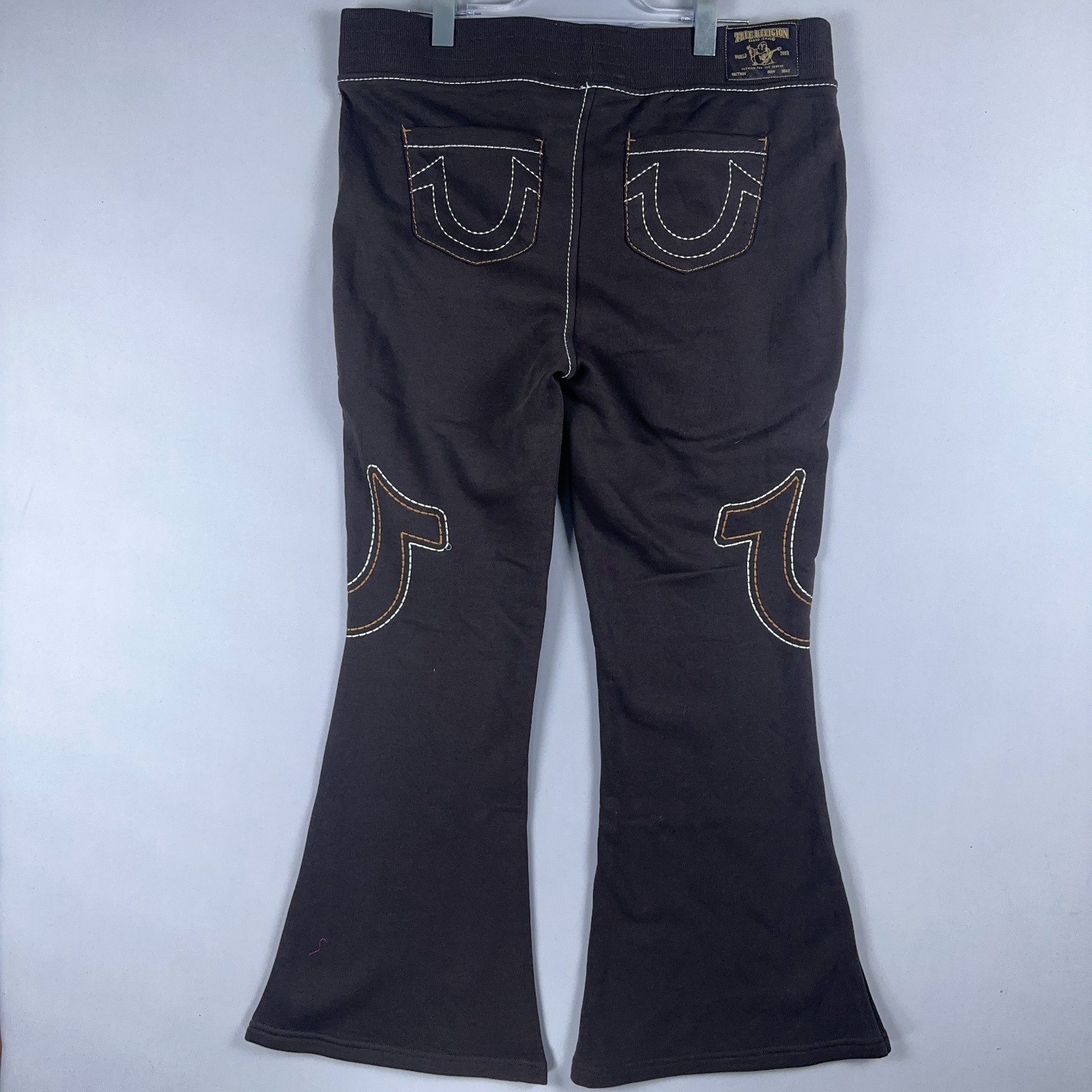 True Religion Flare Sweat Pants Joey Mid Rise Big T Black Women Size XL