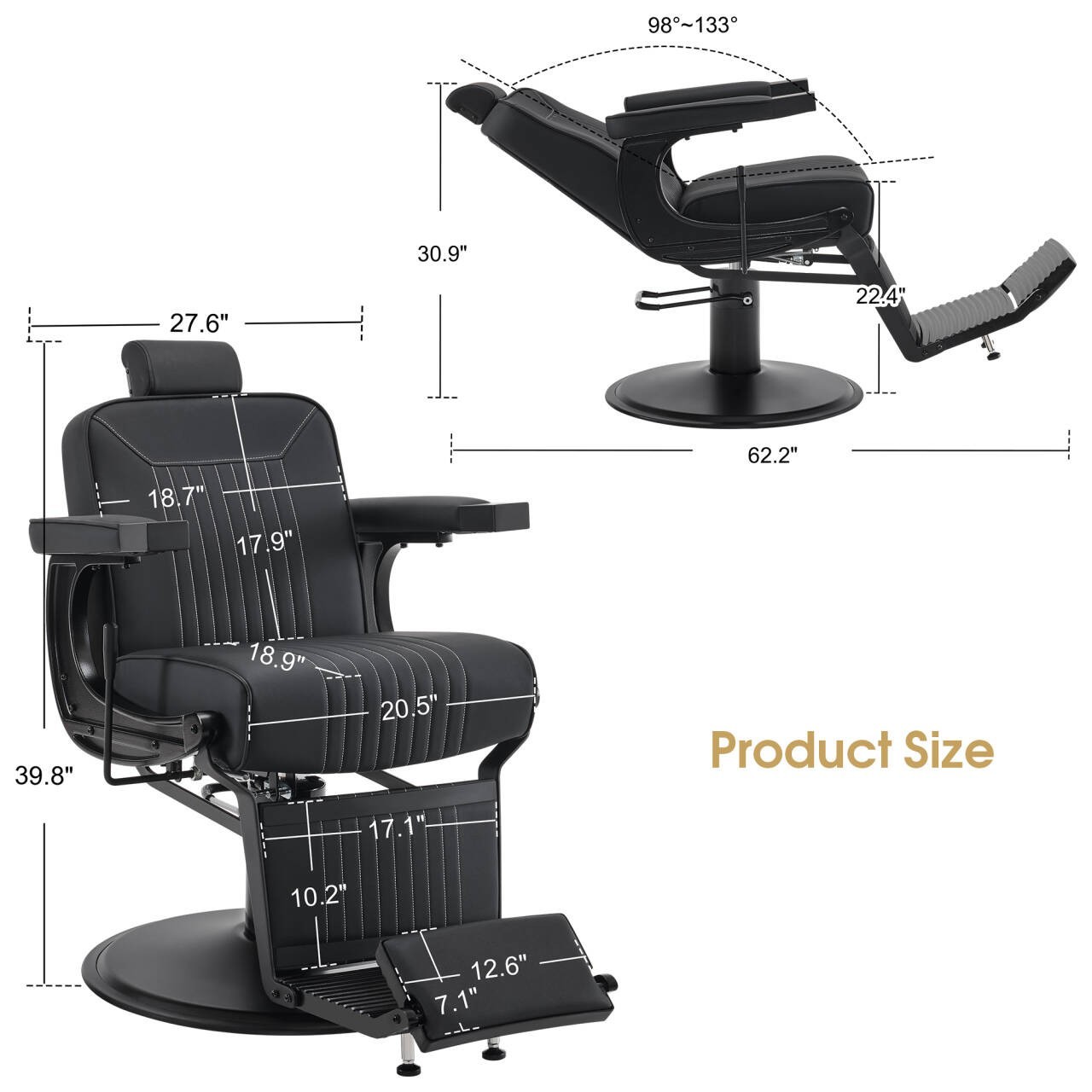 BarberPub Reclining Barber Chair, Hydraulic Styling Chair for Hair Stylist 8334