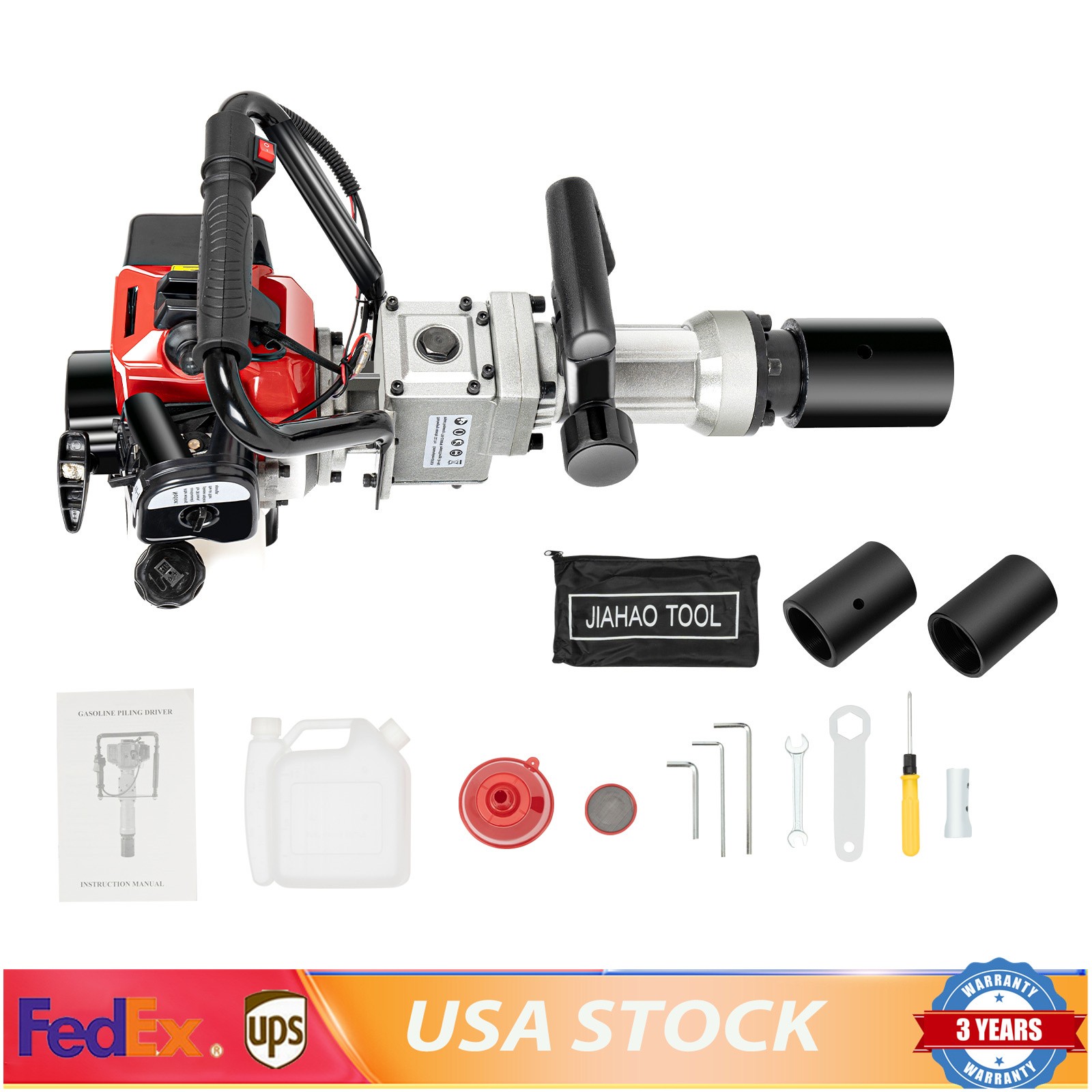 2 Stroke Gas Powered T Post Driver Fence T-Post Gasoline Pile Driver Hammer 900W