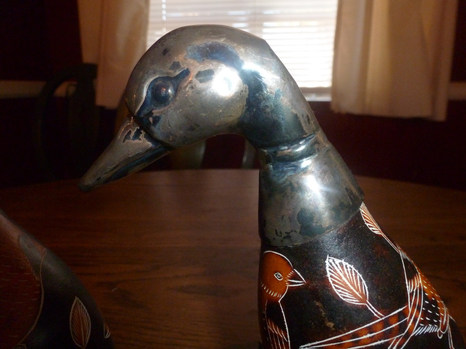 Sterling Silver 925 Vintage Hand-Carved Peruvian Gourd Art Duck
