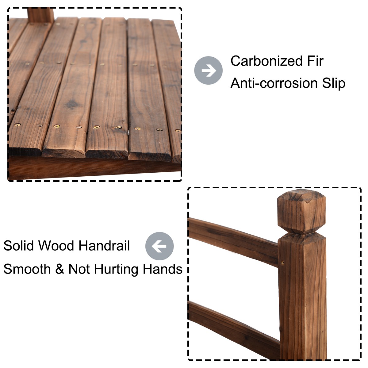 5' Wooden Bridge Stained Finish Decorative Solid Wood Garden Pond Arch Walkway