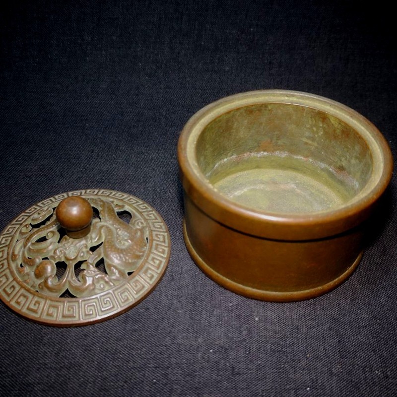 2.7" Mark Old Antique Chinese Bronze Dragon Censer Incense burner Censer Statue