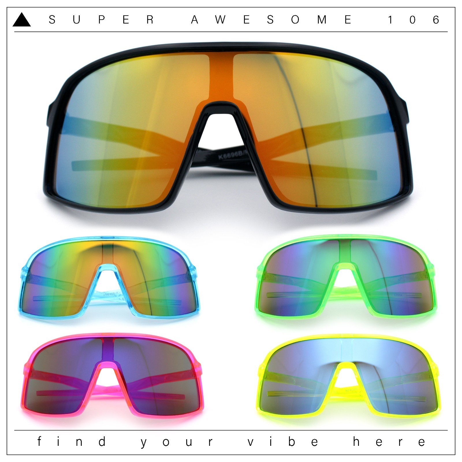 Boys Kids Size Color Mirror Large Shield Sport MTB Plastic Sunglasses