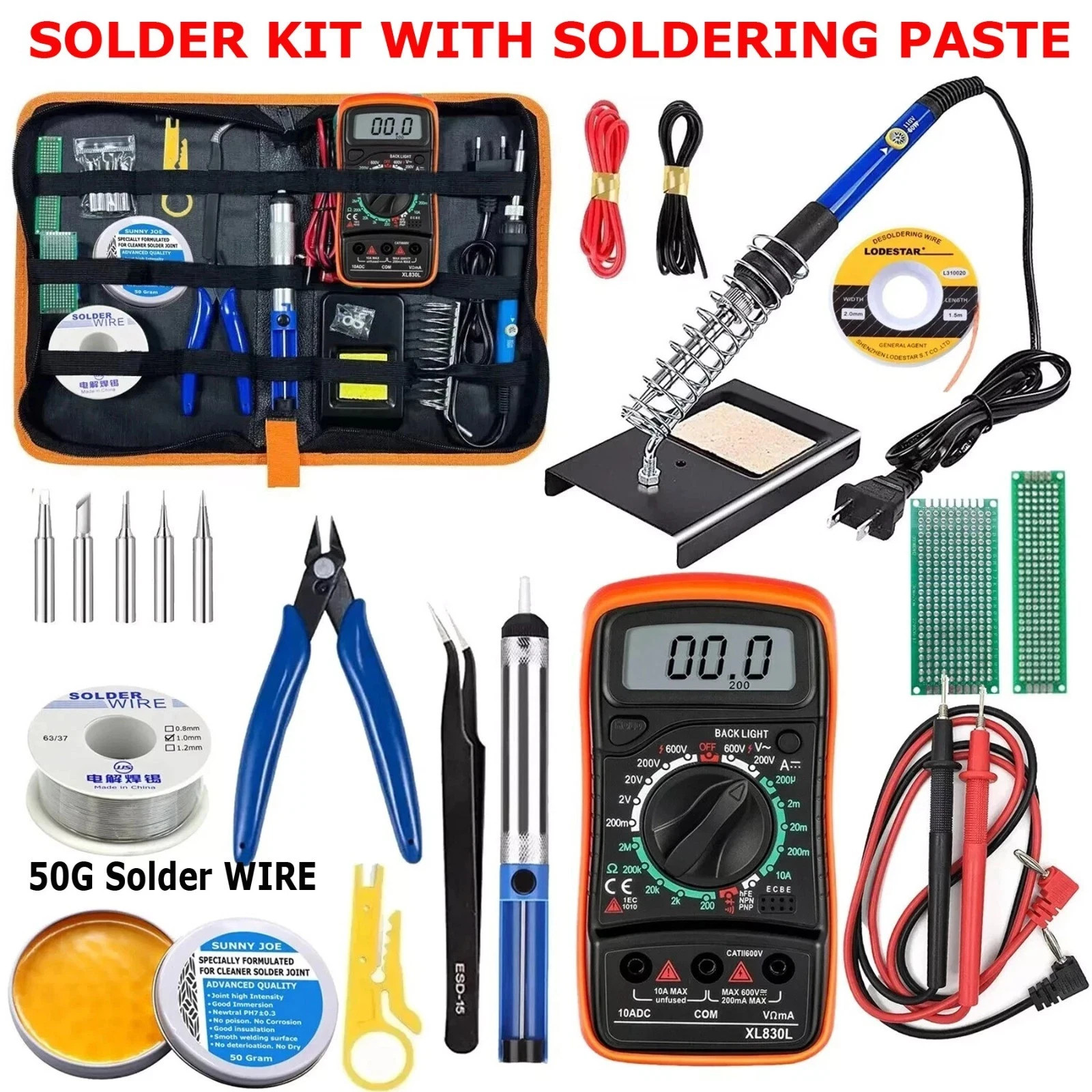 Electric Soldering Iron Paste Welding Gun Tool Kit Solder Wire Desoldering Pump