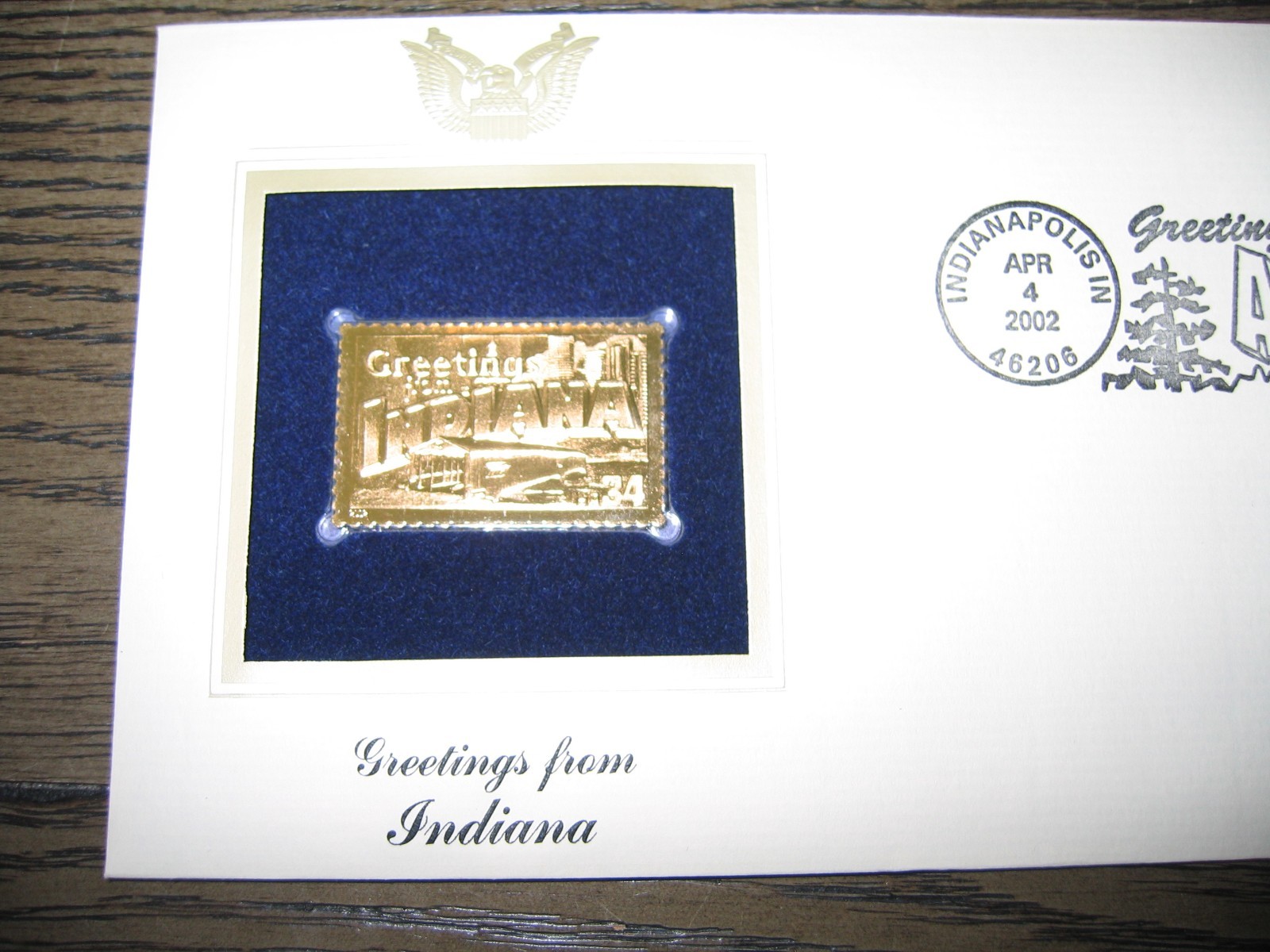 2002 INDIANA Greetings From America replica Gold Stamp Golden COVER