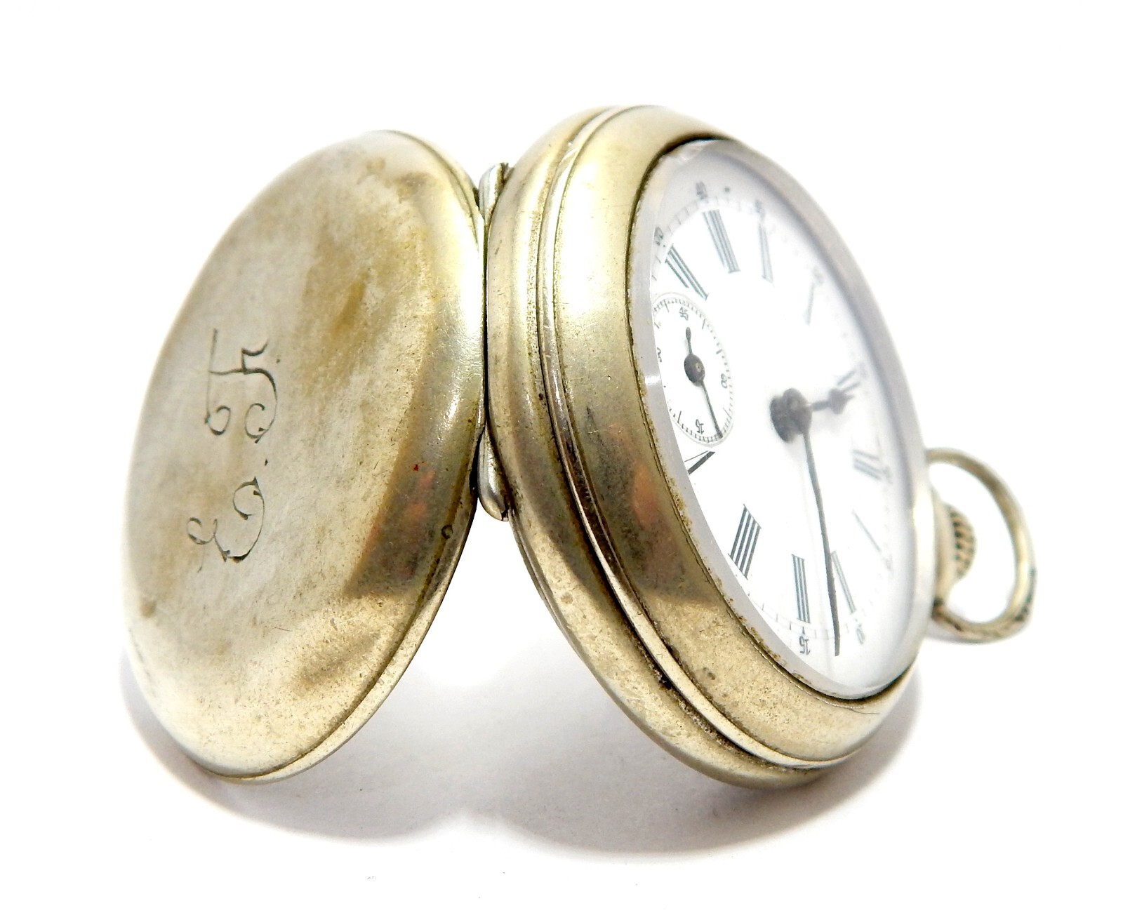 Pocket Watch Open Face Dial Porcelain Case Steel 50mm 1920c To Restore Parts