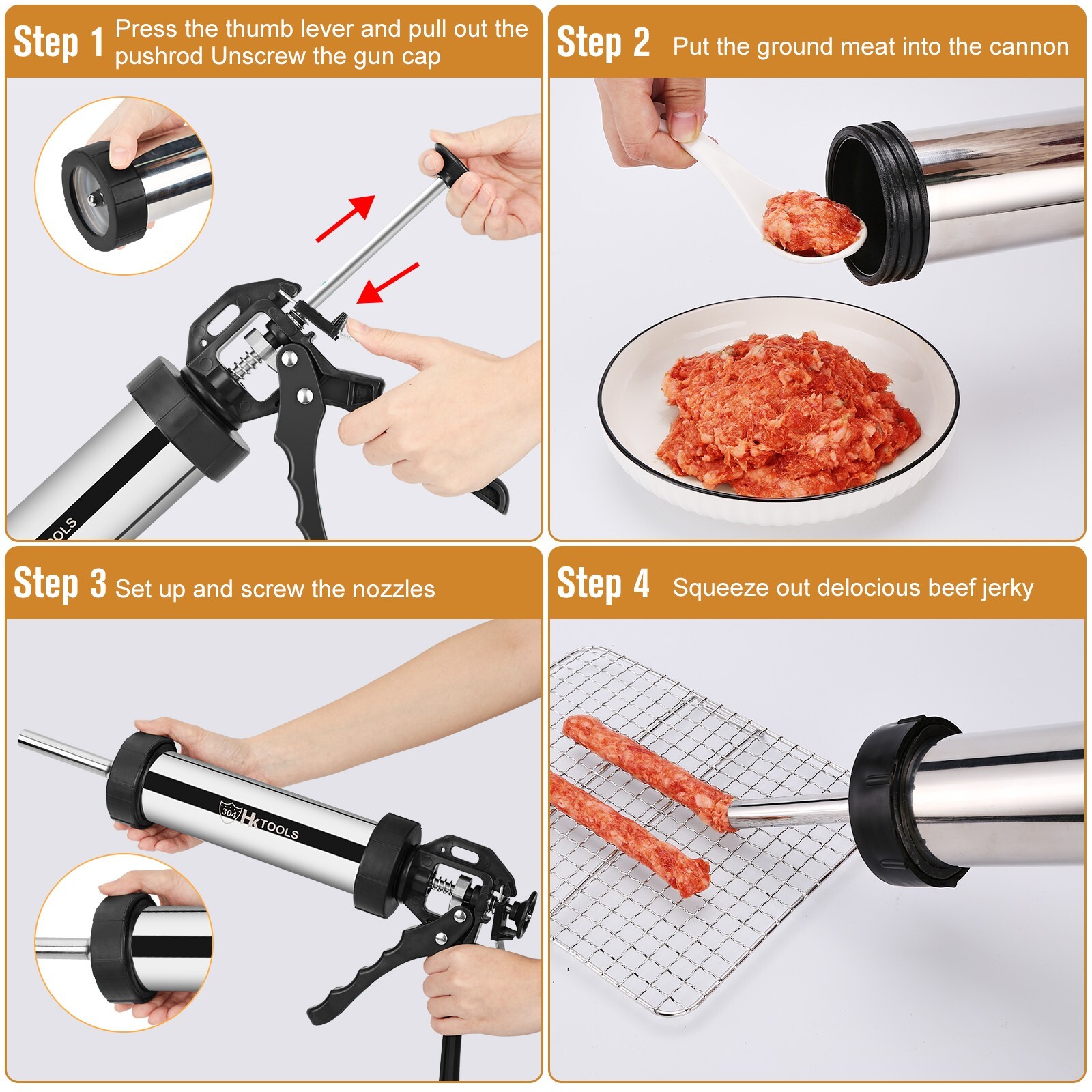 2 Pound Jerky Gun Kits Jerky Maker Gun Stainless Steel Sausage Stuffer