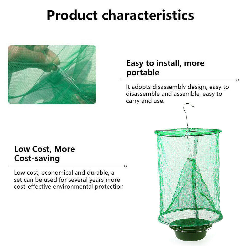 200X Ranch Fly Trap Reusable Hanging Fly Traps Outdoor Flay Catcher Cage Net Lot