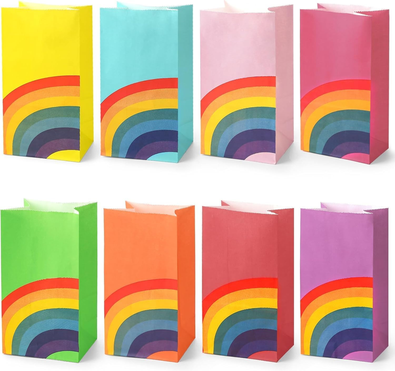 36 Pack Party Favor Bags, 4.8 X 3 X 8.7 Inch Rainbow Paper Bags 8 Colors, for Ki