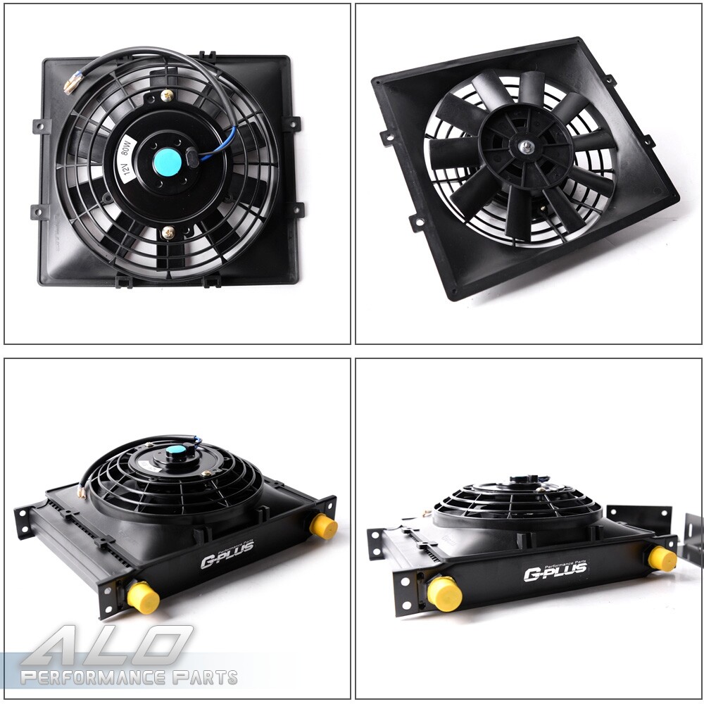 UNIVERSAL 25 ROW 10AN ALUMINUM ENGINE TRANSMISSION OIL COOLER KIT +7" BLACK FAN