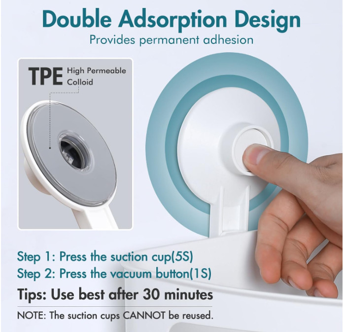 2 Pack Suction Cup Adhesive Shelves, NO-drilling Heavy Duty Storage Racks