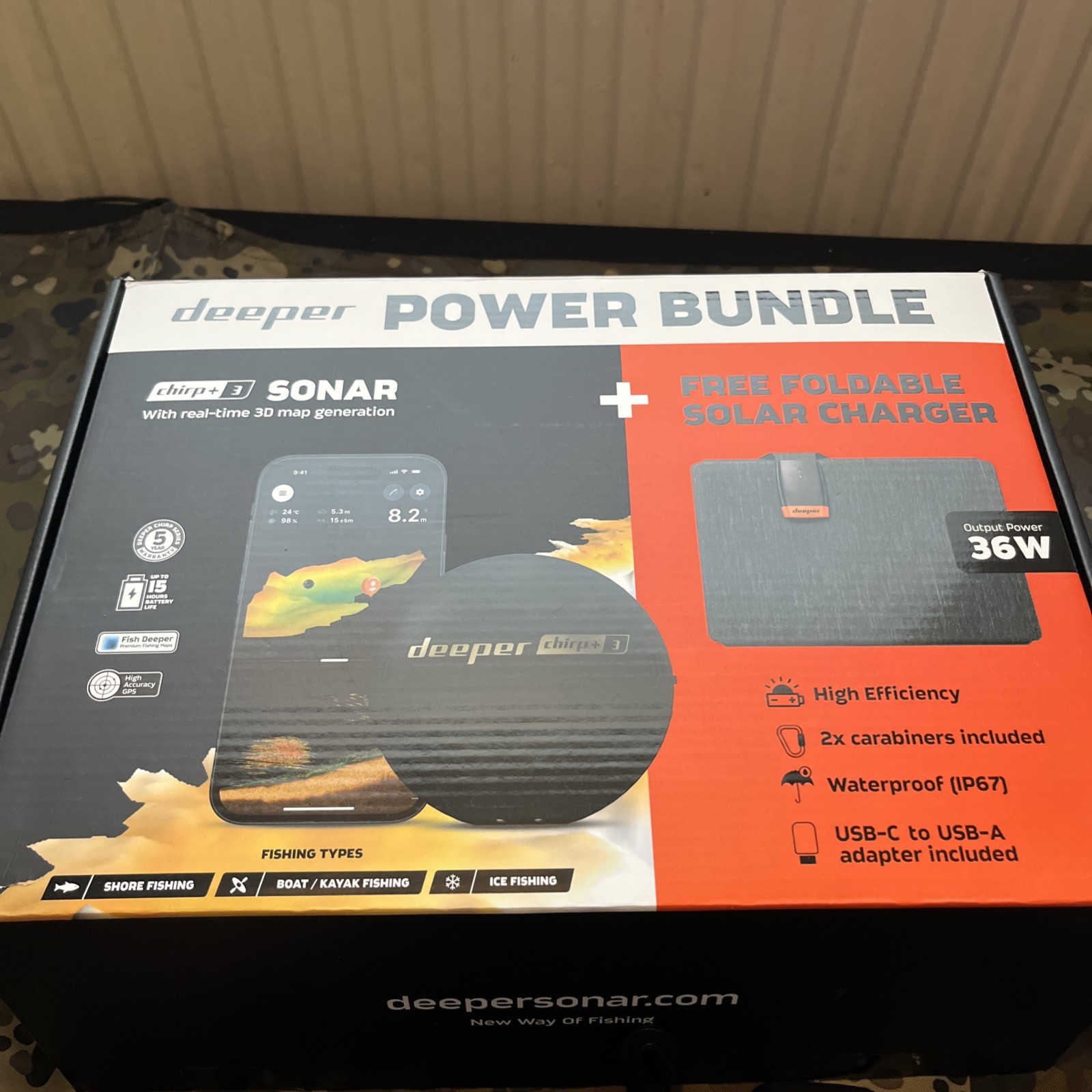 Deeper Chirp + 3 Sonar Power Bundle With Solar Panel Portable Fish Finder #NEW#