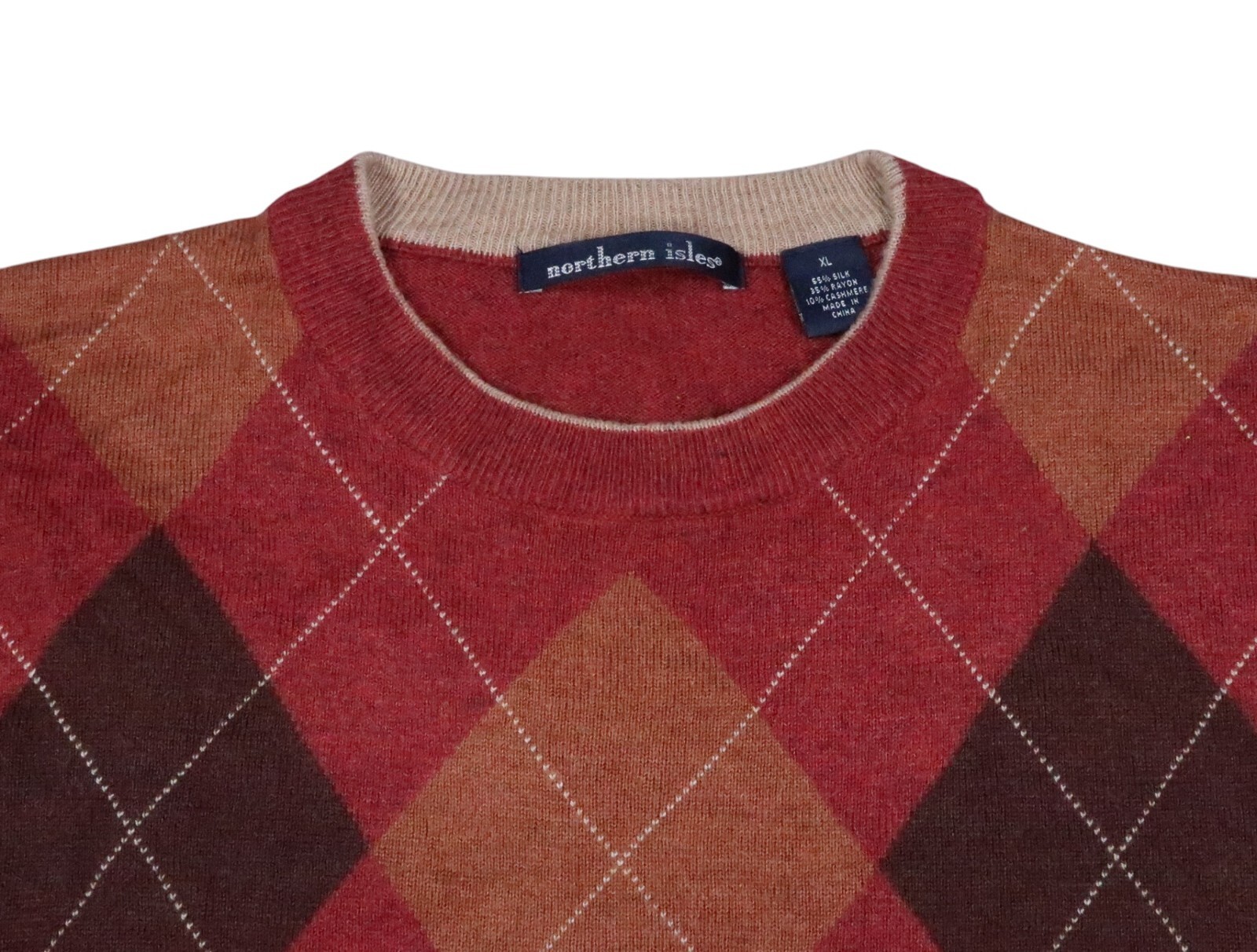 northern isles silk rayon cashmere ARGYLE sweater lightweight men xl long sleeve