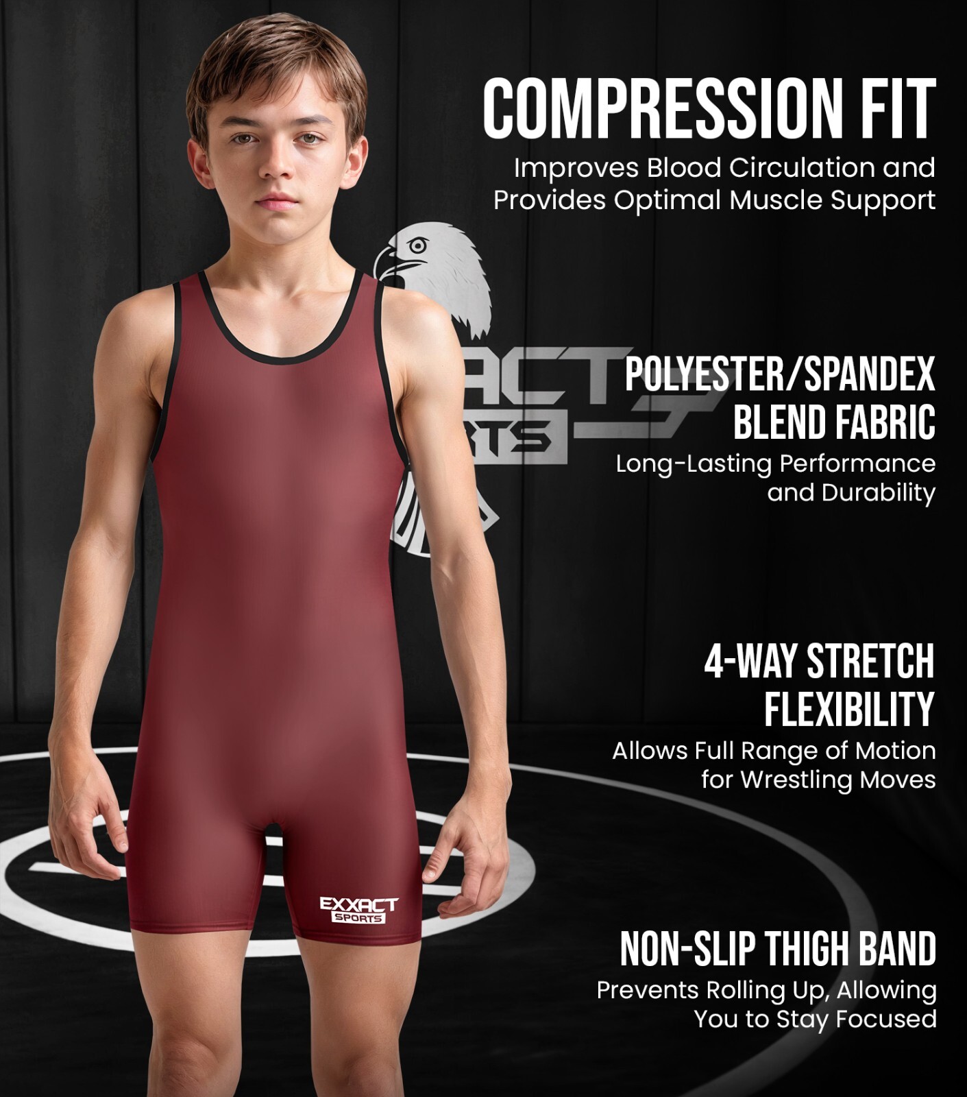 Exxact Sports Plain Wrestling Singlet Single Ply - Youth Wrestling Singlet