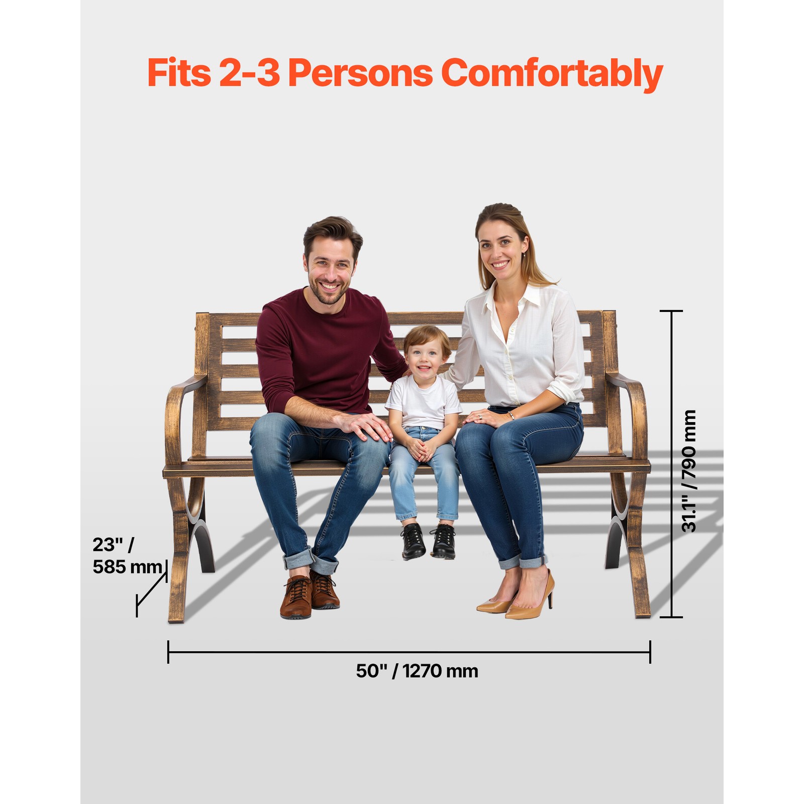 Outdoor Bench Patio Bench 50 inch Metal Frame Slatted Backrest for Porch