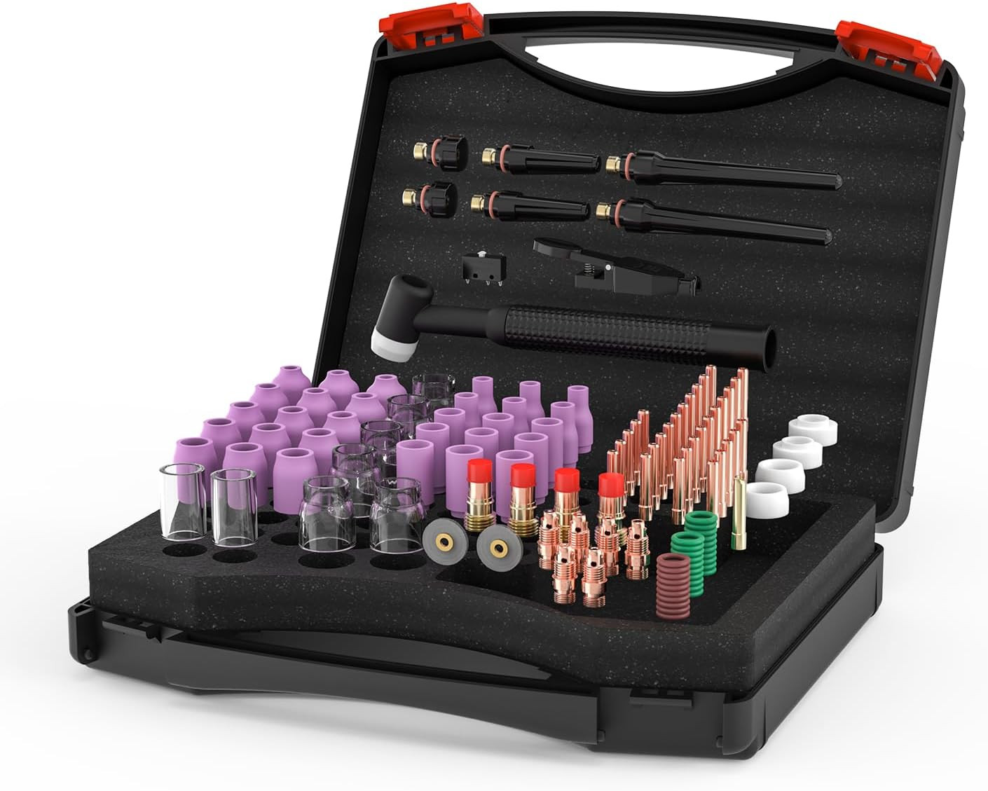 123 Pcs TIG Welding Torch Kit - Alumina Nozzle, Collets, Stubby Gas Lens #12 Hea