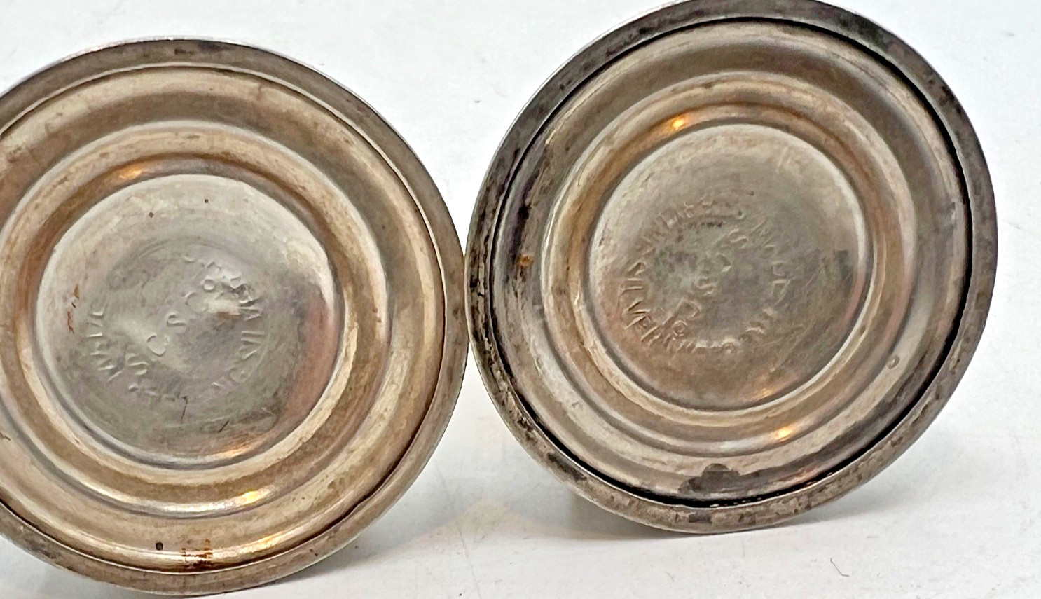 Pair Vintage hand-hammered sterling silver salt and pepper shakers