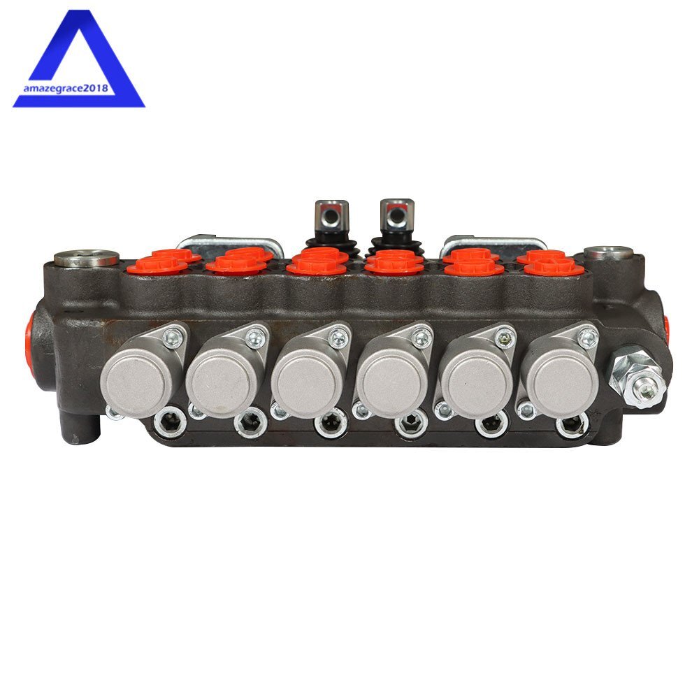 6 Spool 21 GPM Hydraulic Backhoe Directional Control Valve W/Joysticks SAE Ports