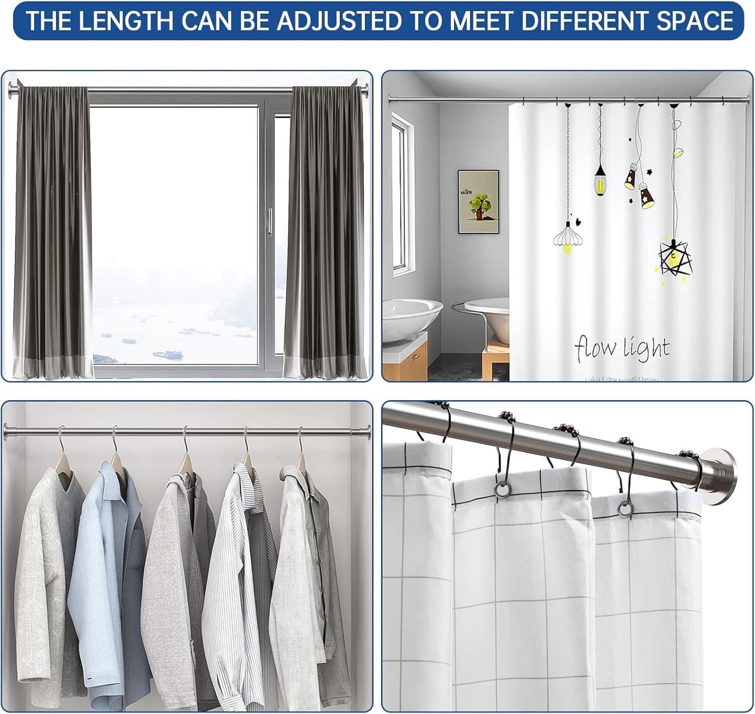 BRIOFOX 62-105 Inch Industrial Shower Curtain Rod | Non-Slip, Rustproof Steel