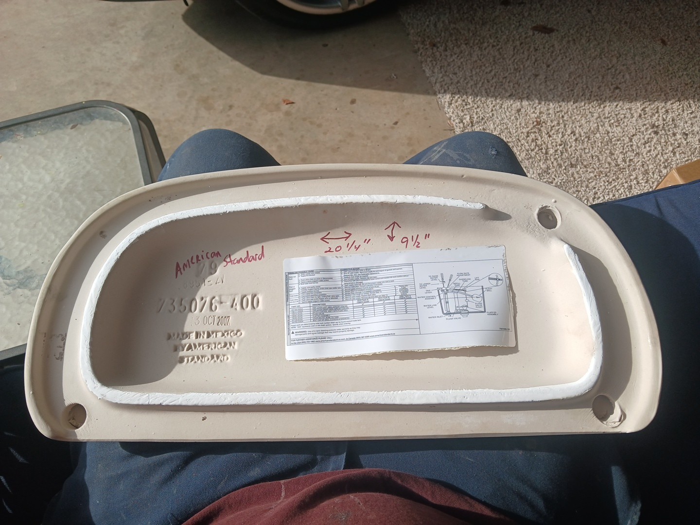AMERICAN STANDARD WHITE TOILET TANK LID