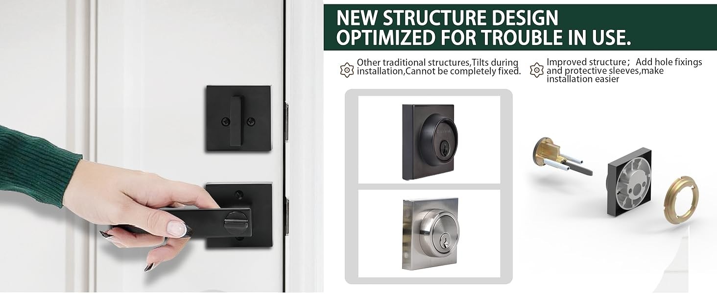 Front Door Lock Set,Keyed Alike Door Handle with Single Cylinder Deadbolt,Black