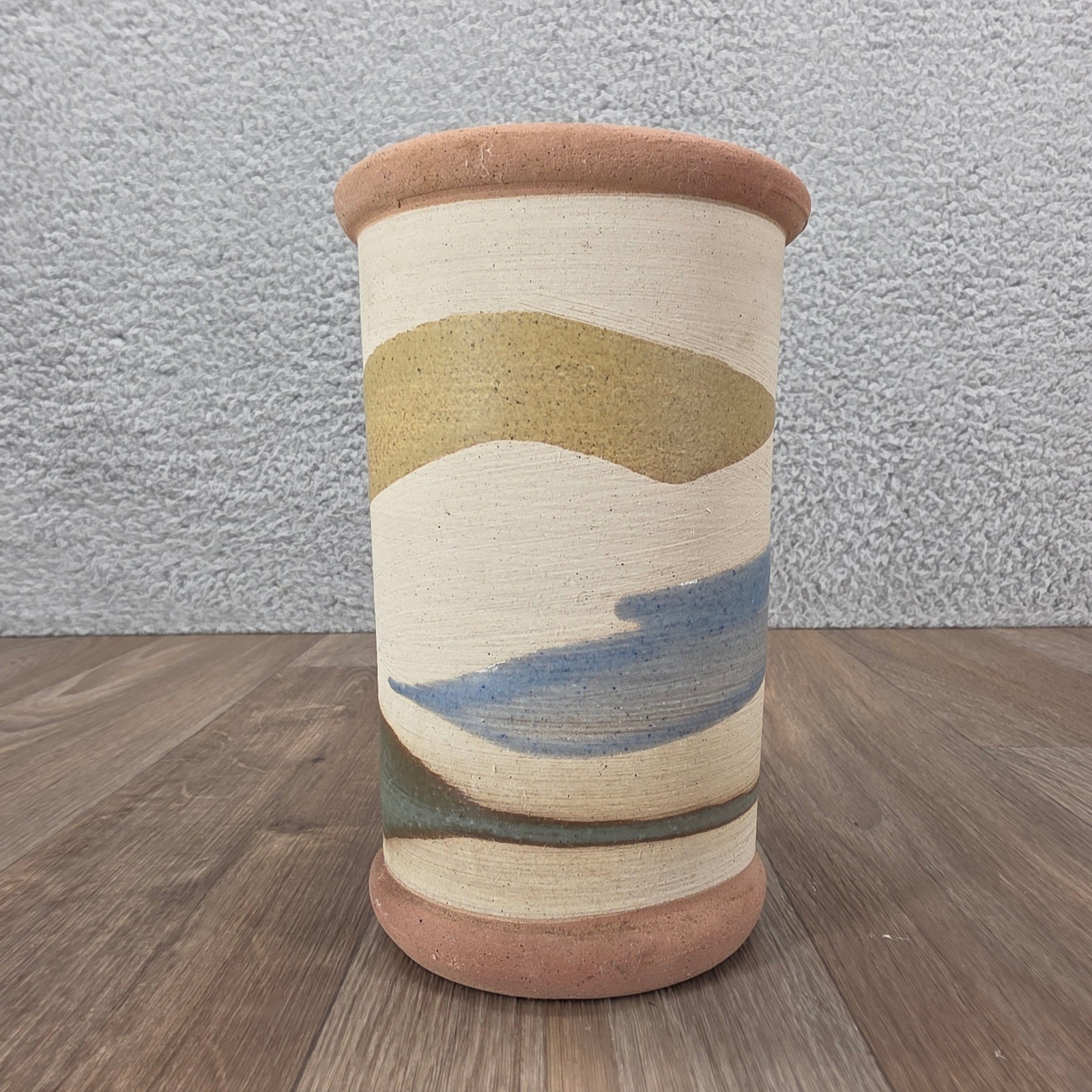 Alfa Dom Handmade Ceramic Vase Stripped Design Pink Tan Blue Green Pottery