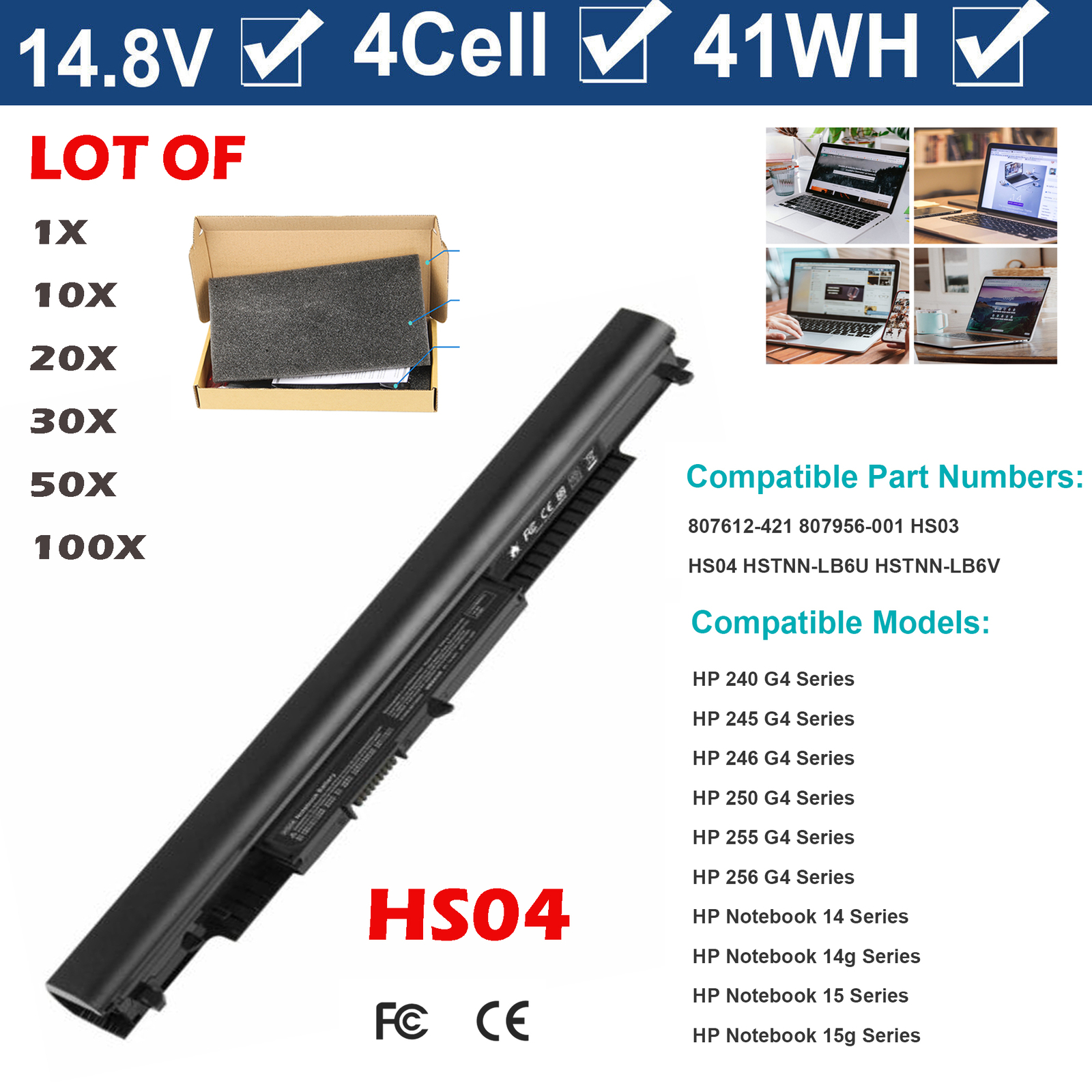 🧡LOT HS03 HS04 Battery For HP Spare 807957-001 807956-001 807612-421 HSTNN-LB6U