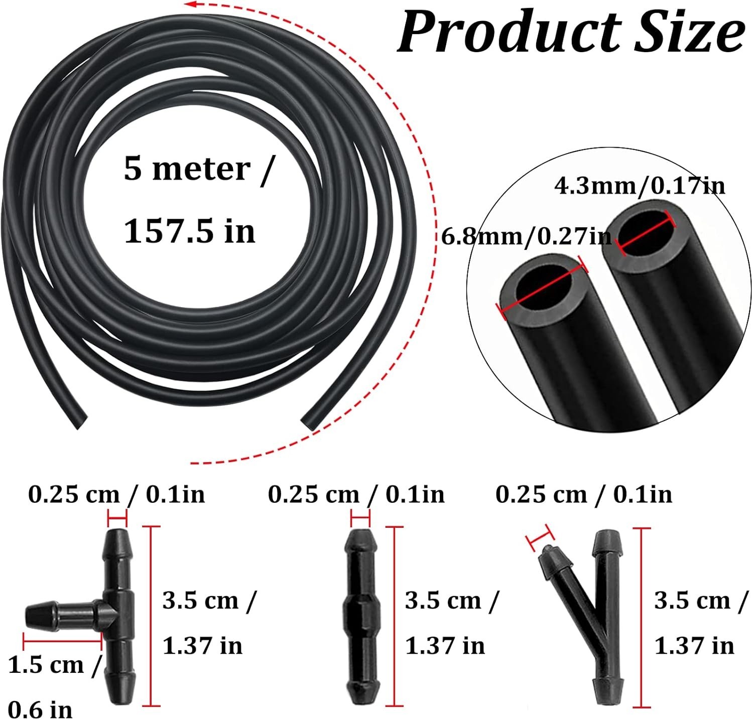Windshield Washer Hose Kit - Includes 4 Meter Washer Fluid Hose & 12 Pcs Hose