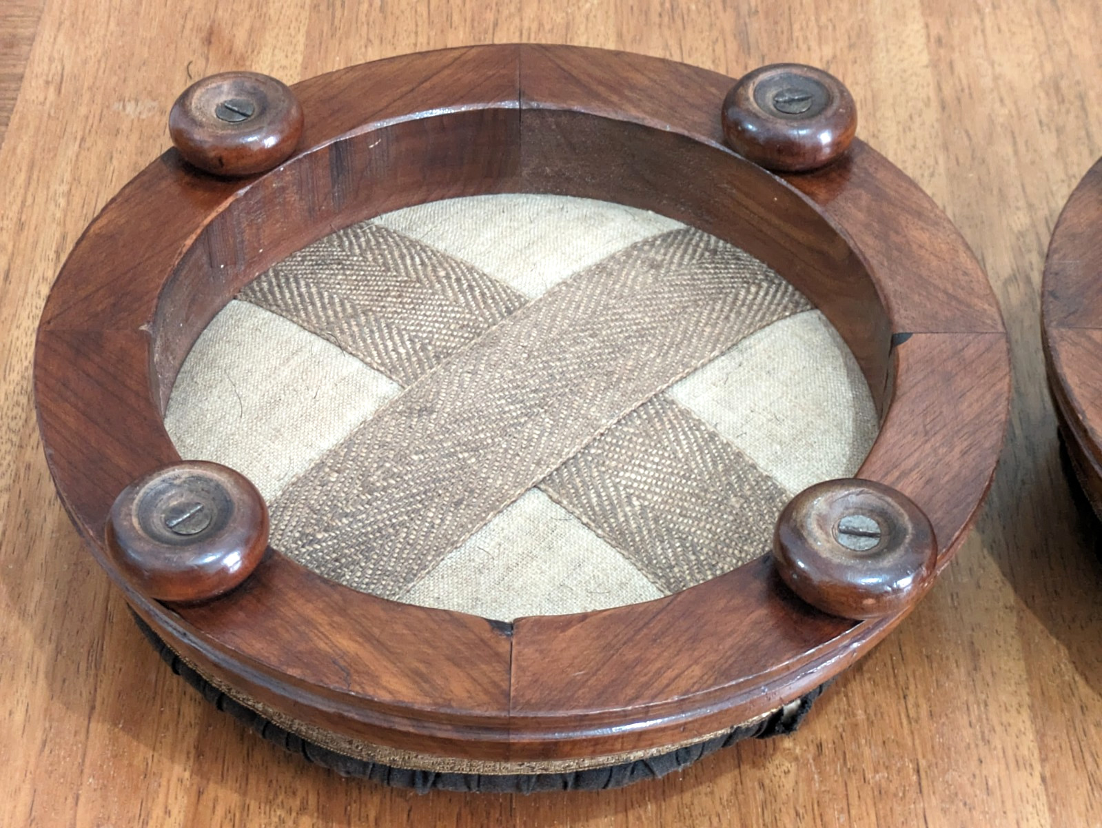 Victorian 19th Century Pair Walnut Turquoise Beadwork Bunfeet Footstools Antique