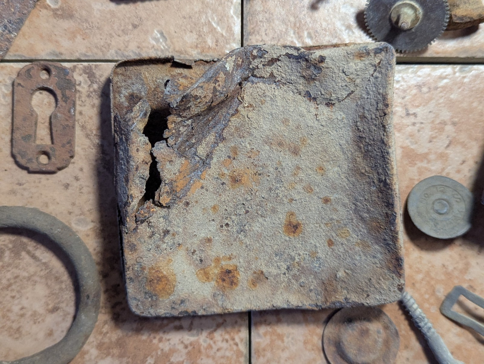 Dug Relics Vintage Iron Axle Grease Tin Door Knob Barrel Spigot Brass Ruler