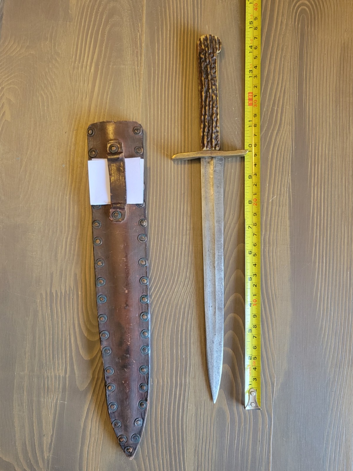 Antique Mid-1800s Stag Handle Fighting Knife with Sheath