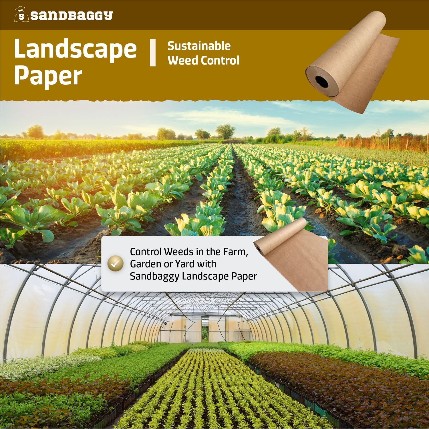 Sandbaggy Biodegradable Landscape Fabric - Garden Paper For Weeds - Made in USA