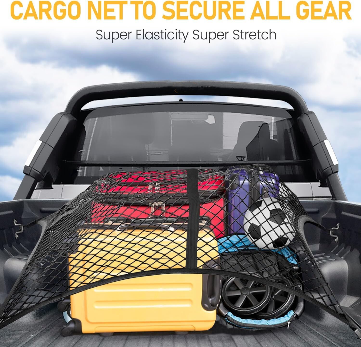Cargo Net For Pickup Truck Bed Heavy Duty Net Mesh Organizer, 4'x4' to 7'x7'